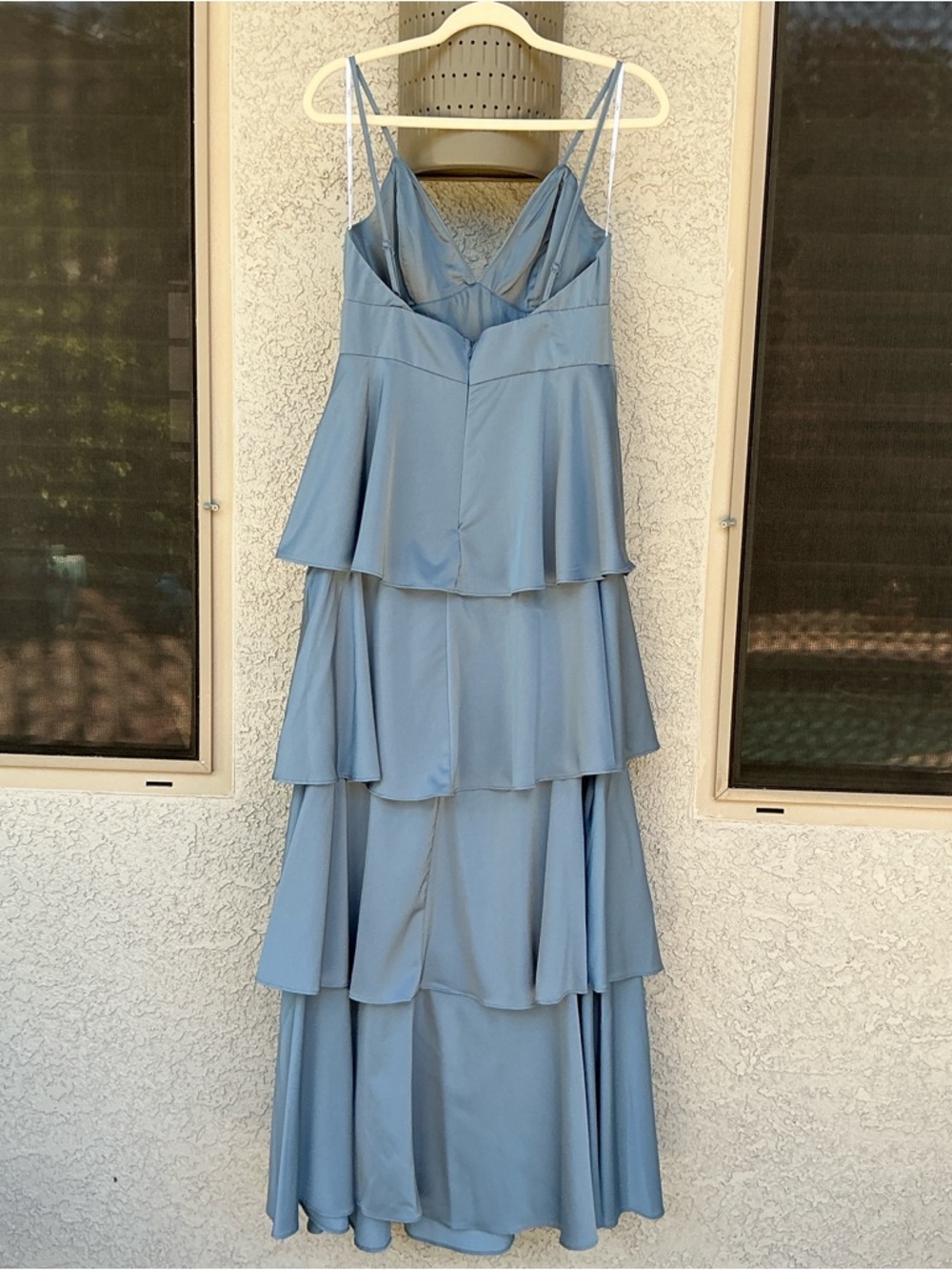 NWT Lulu’s Going with Elegance Slate Blue Satin Tiered Maxi Dress Medium Party - Picture 5 of 10